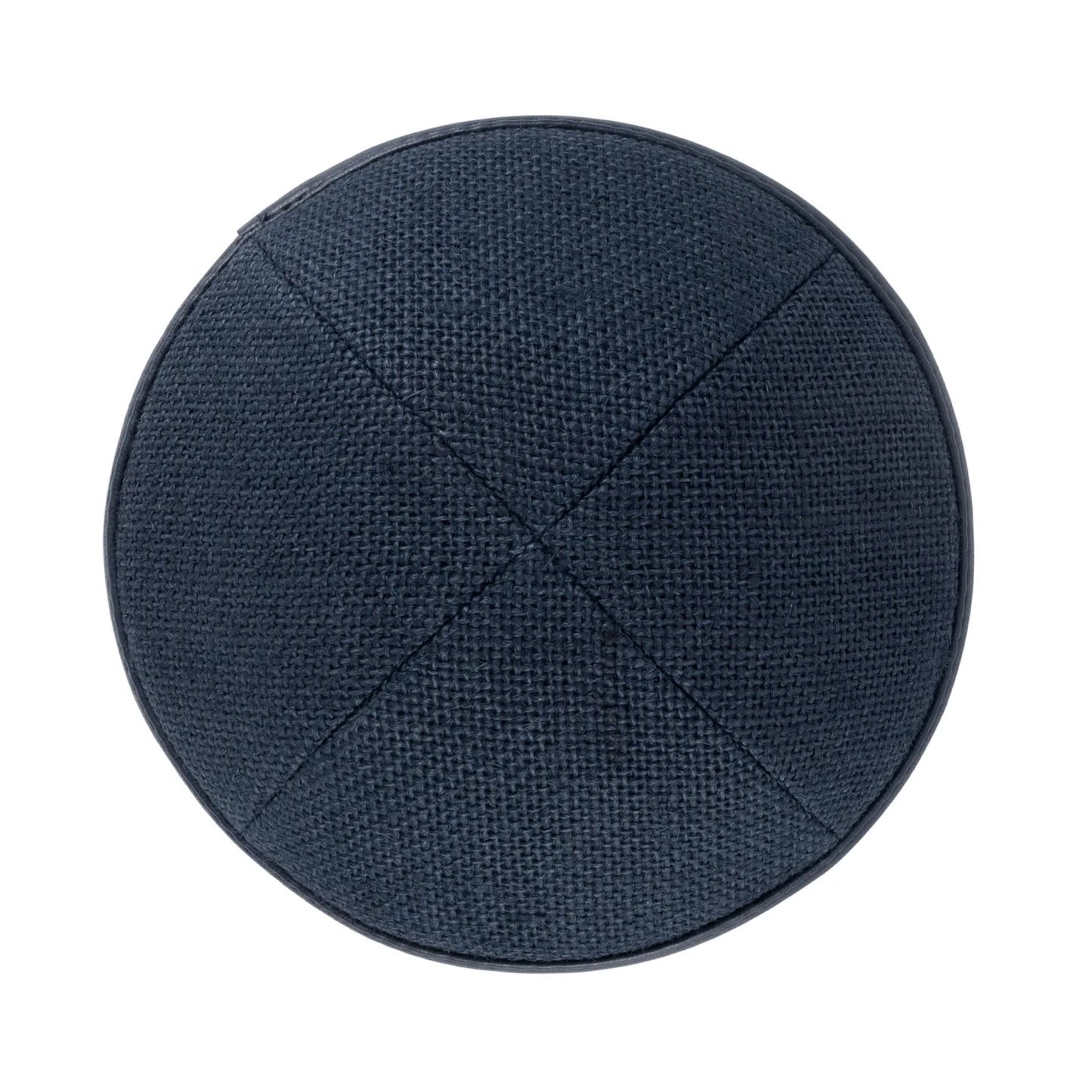 IKIPPAH JUTE MARINE AVEC BORD EN CUIR YARMULKE