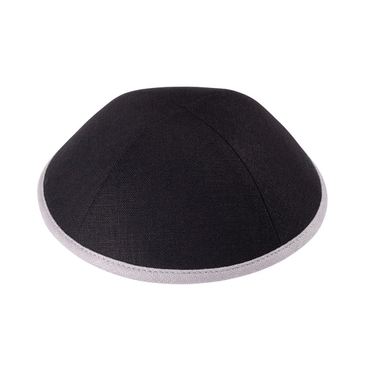 IKIPPAH BLACK LINEN WITH LIGHT GRAY RIM YARMULKE