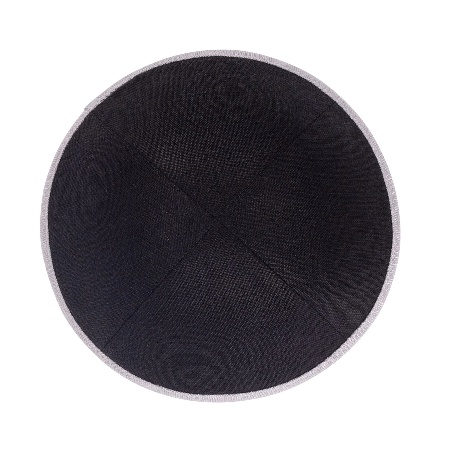 IKIPPAH BLACK LINEN WITH LIGHT GRAY RIM YARMULKE