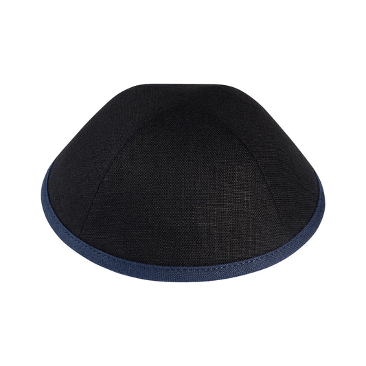 IKIPPAH BLACK LINEN WITH NAVY RIM YARMULKE