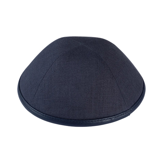 IKIPPAH CHARCOAL GRAY LINEN WITH LEATHER RIM YARMULKE