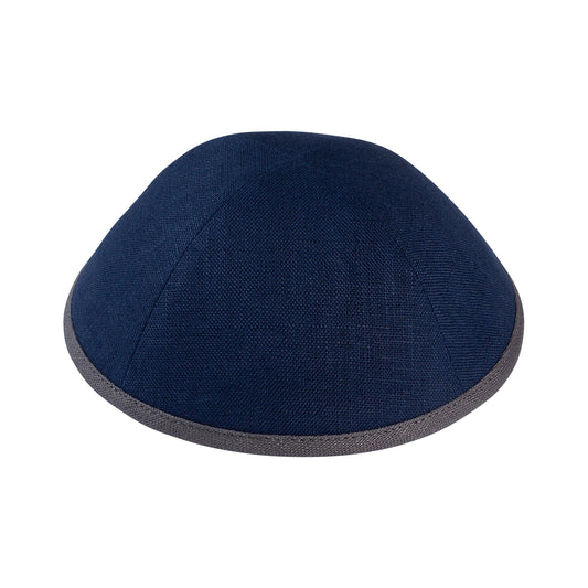 IKIPPAH NAVY LINEN WITH GRAY RIM YARMULKE