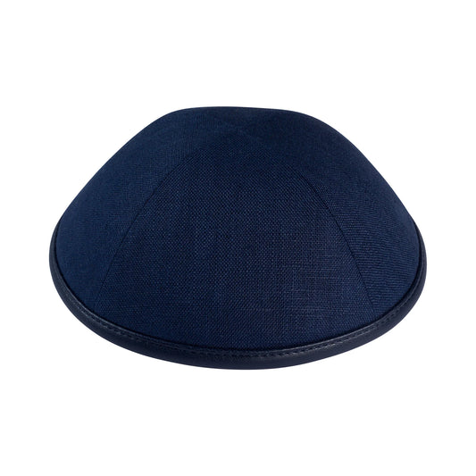 IKIPPAH NAVY LINEN WITH LEATHER RIM YARMULKE