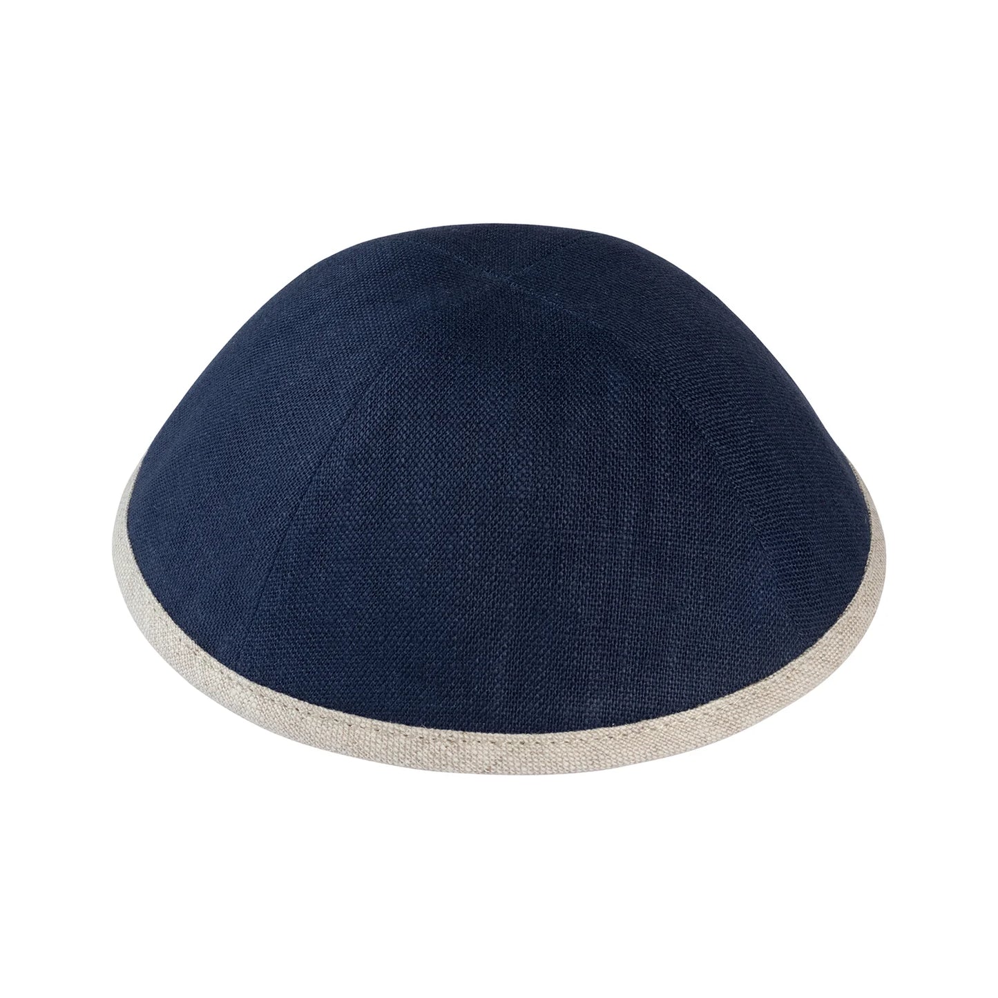 IKIPPAH NAVY LINEN WITH TAN RIM YARMULKE