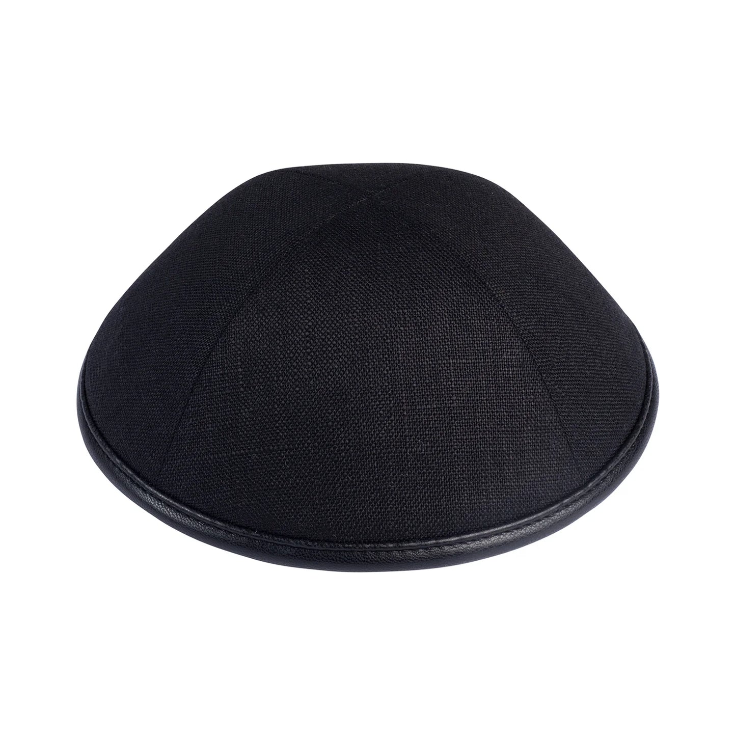 IKIPPAH BLACK LINEN WITH LEATHER RIM YARMULKE