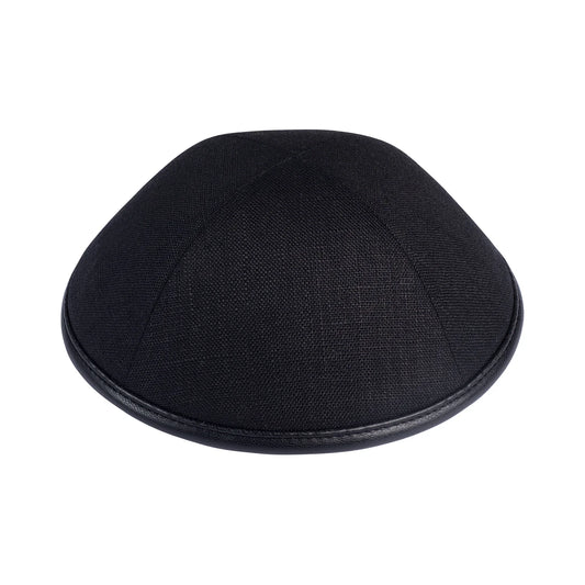 IKIPPAH LIN NOIR AVEC BORD EN CUIR YARMULKE