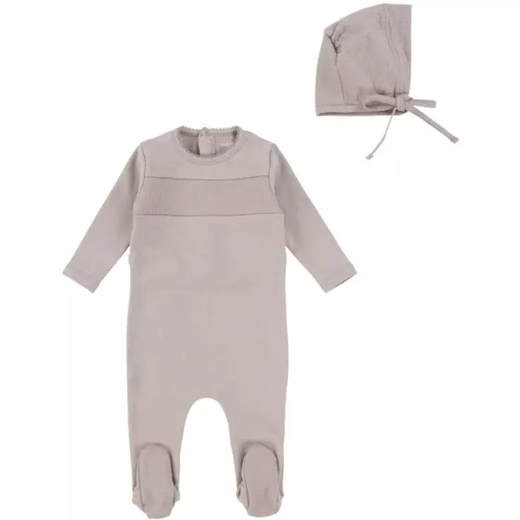 Bee & Dee Smocked Footie Oatmeal with Bonnet