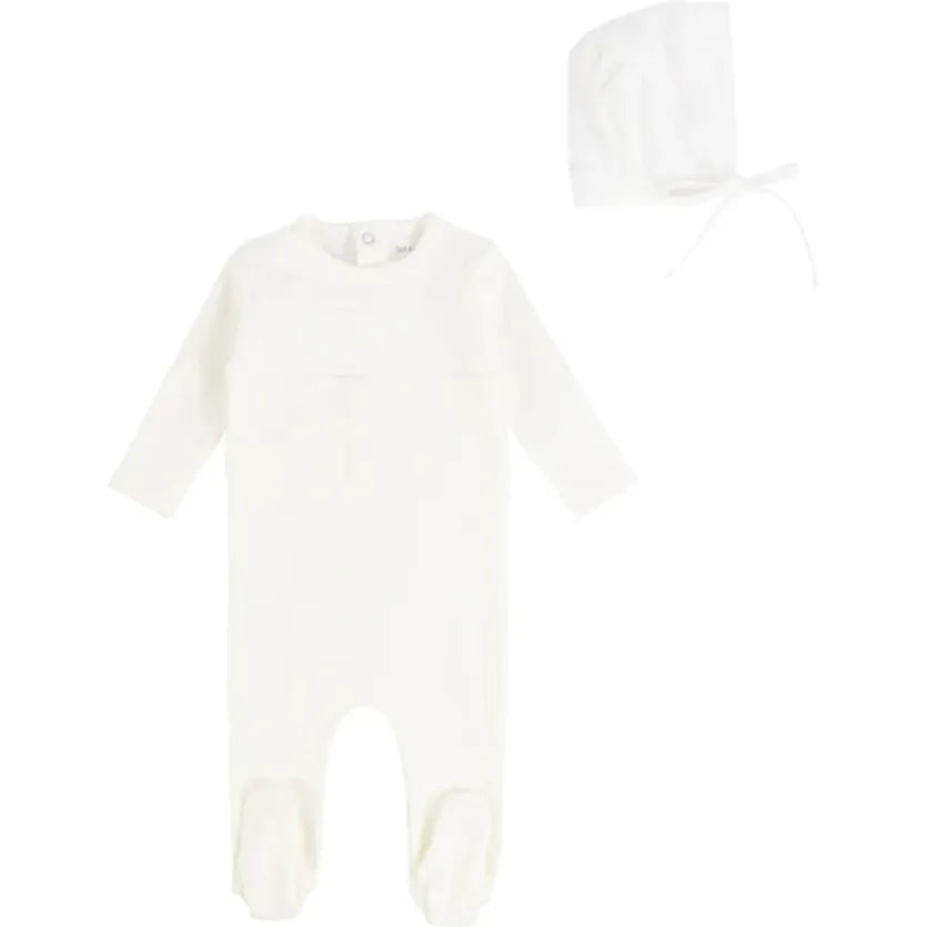 Bee & Dee Smocked Footie White with Bonnet